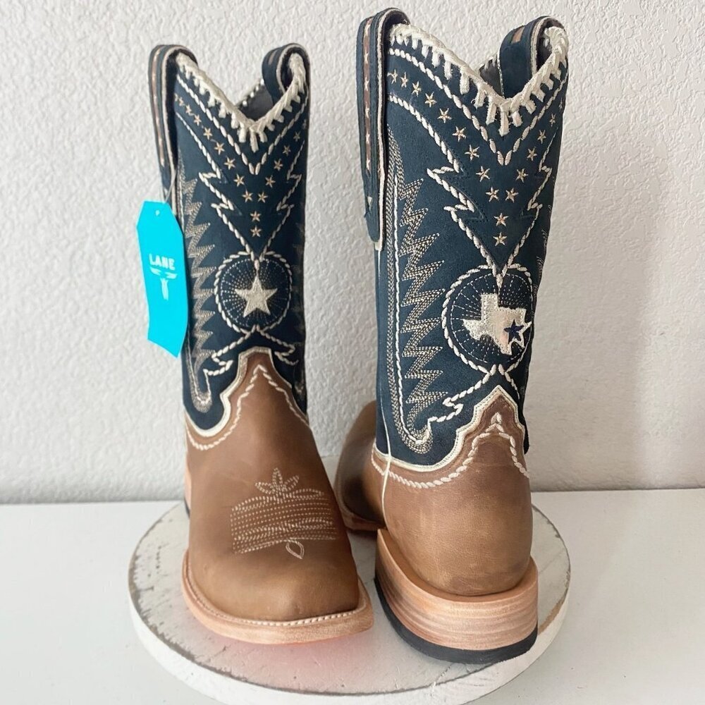 Lane Rodeo Houston Mens Cowboy Boots Brown Navy Blue Western Blunt Toe Size 10D